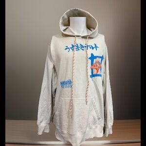 Naruto Shippuden Collection Off White Anime BIG Graphic Pullover Hoodie Sz 2XL
